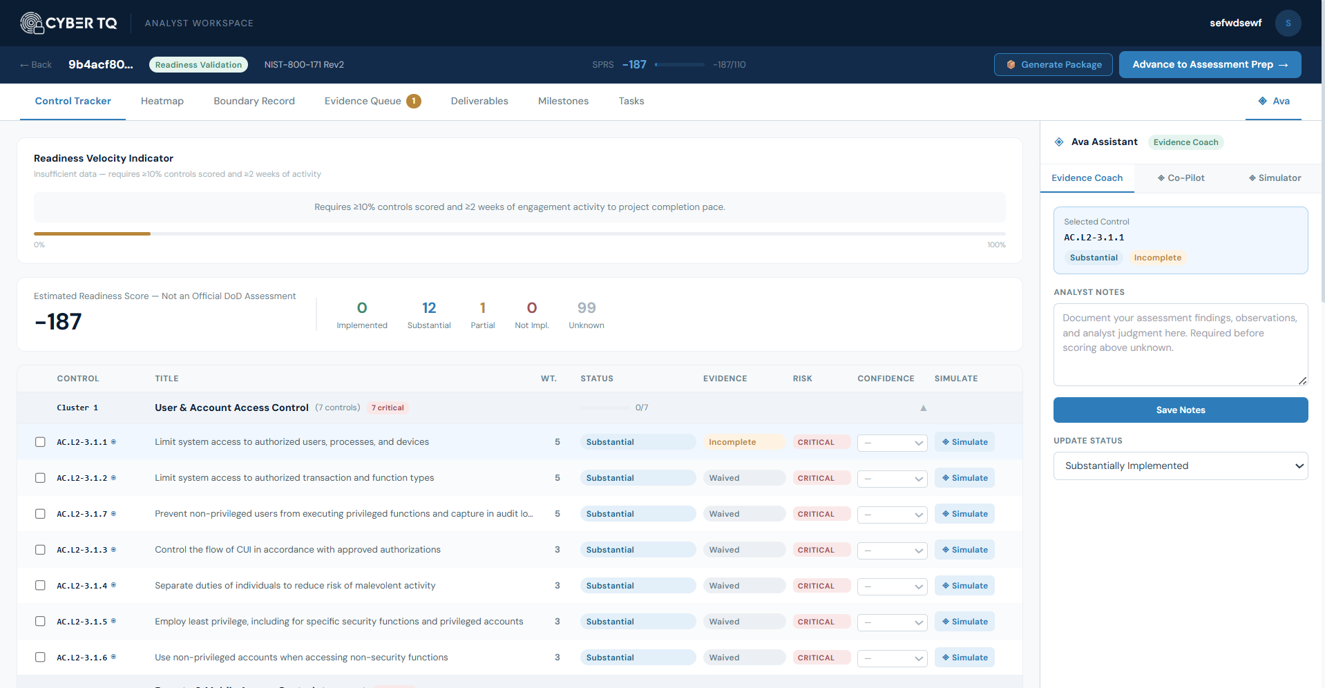 Control Tracker — SPRS scoring live